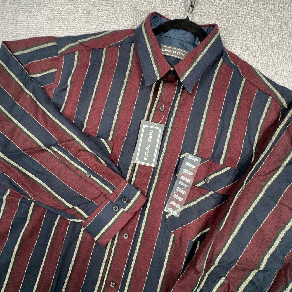Vintage Sears David Taylor Shirt Mens XXL Burgundy Navy Lightweight Flannel NEW